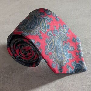 Meeting Street 100% Silk Paisley Necktie Red Blue Gold Men Made in USA